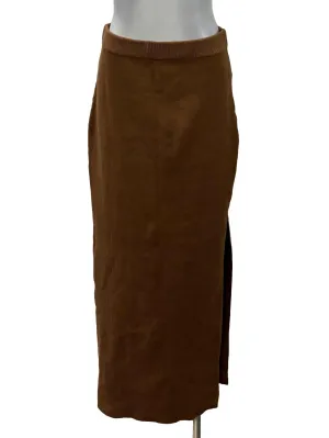 Brown Ribbed Midi Skirt