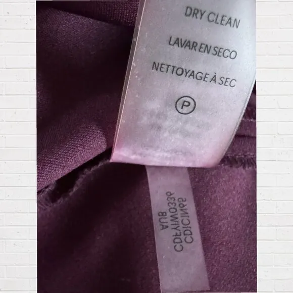 CALVIN KLEIN Bow Tie Neck Aubergine Purple Crepe Long Sleeve Sheath Fitted Dress