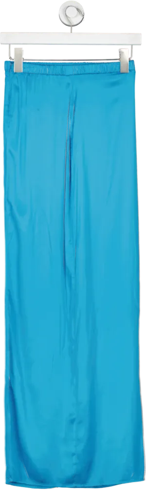 Camila Coelho Blue Satin Midi Skirt With Cut Out Waistband UK XS