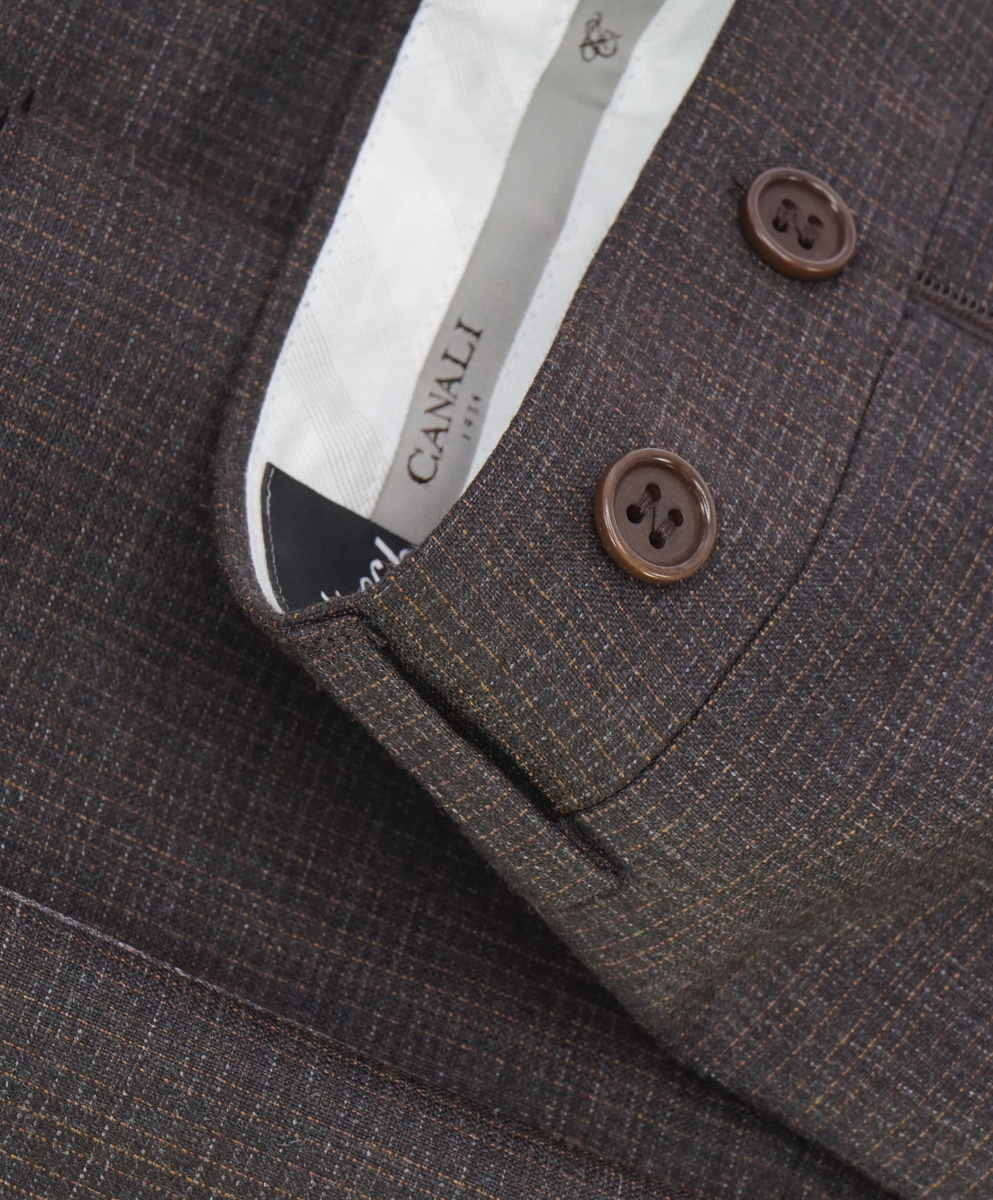 CANALI - Brown & Rust Micro Check Plaid Wool Flat Front Dress Pants - 31W
