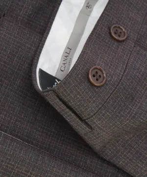 CANALI - Brown & Rust Micro Check Plaid Wool Flat Front Dress Pants - 31W