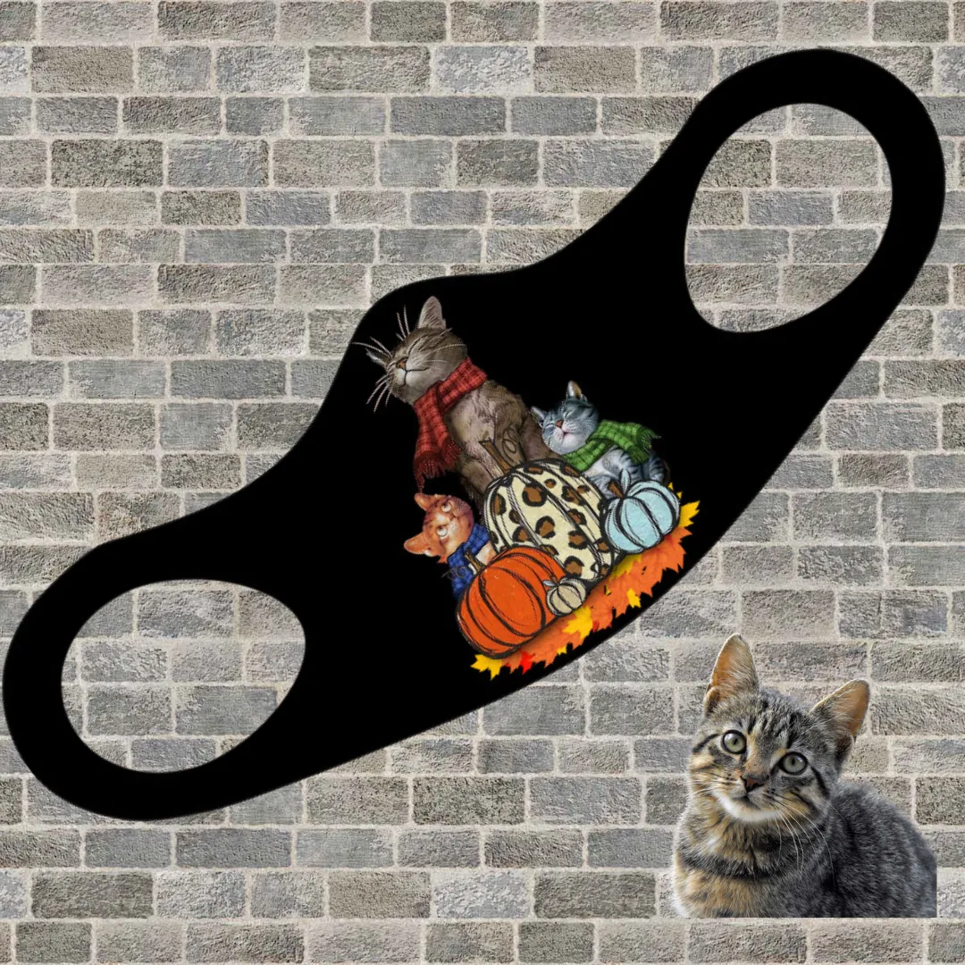 Cats And Pumpkins Fitted Face Mask