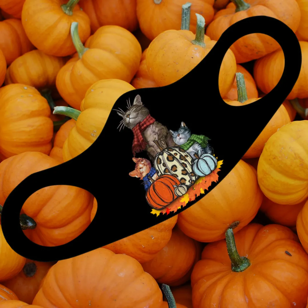 Cats And Pumpkins Fitted Face Mask