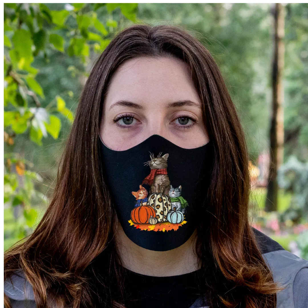 Cats And Pumpkins Fitted Face Mask