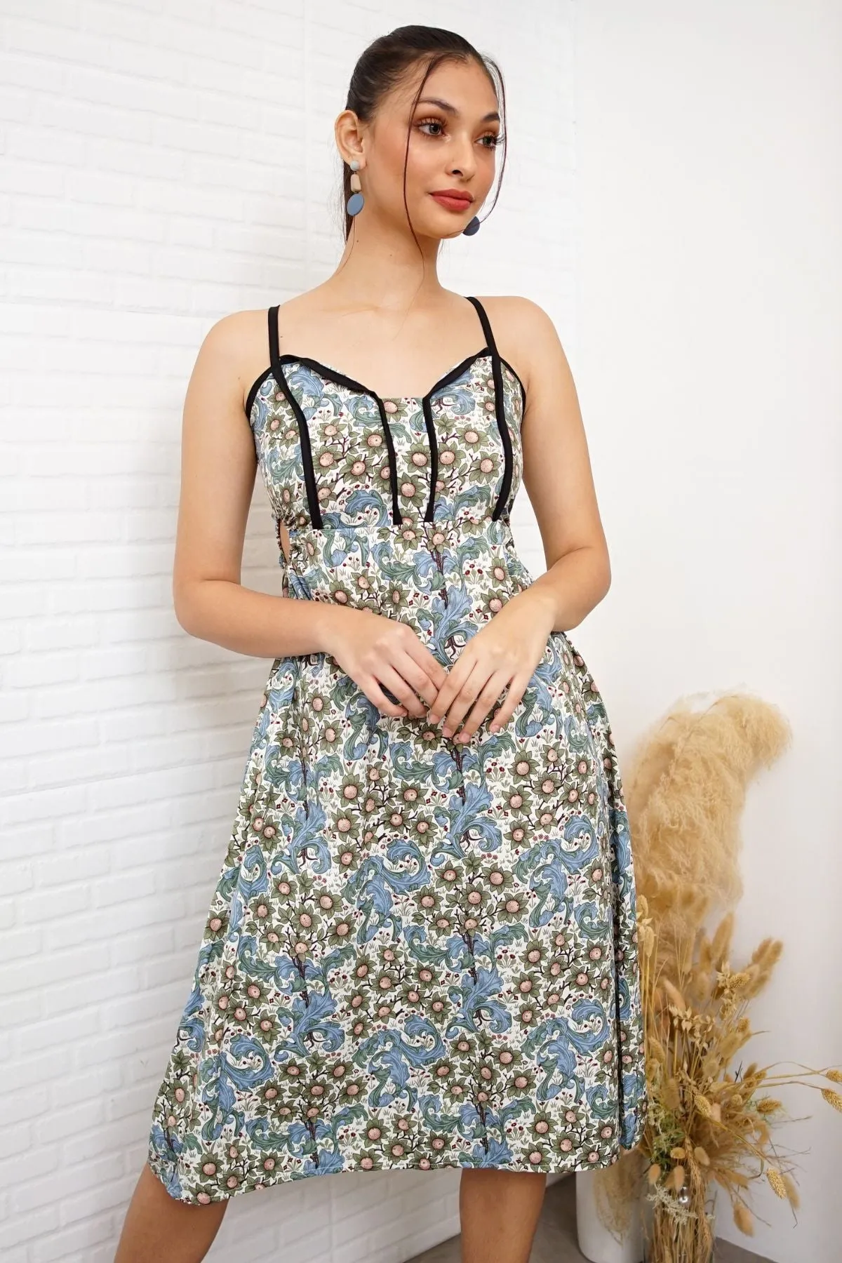 CELINE Spaghetti-Strap Midi Dress (Blue Green)