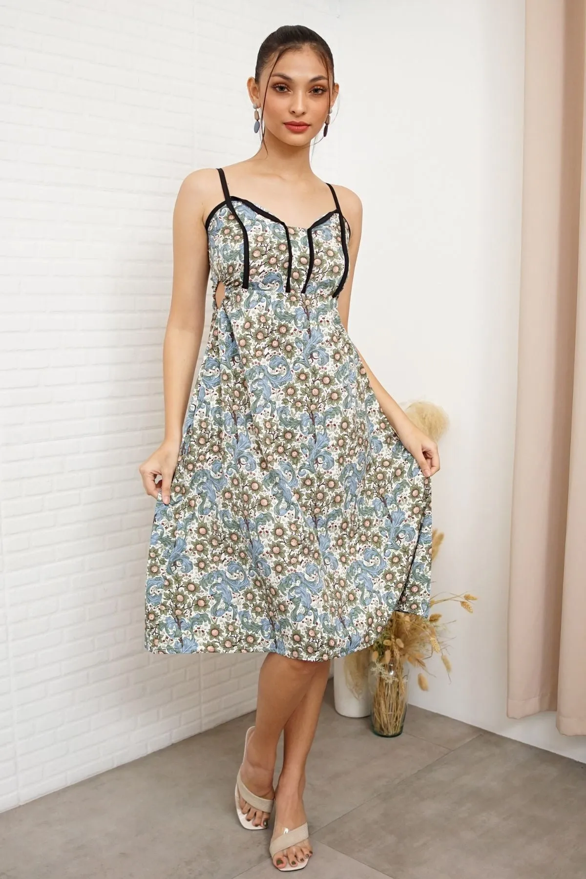 CELINE Spaghetti-Strap Midi Dress (Blue Green)