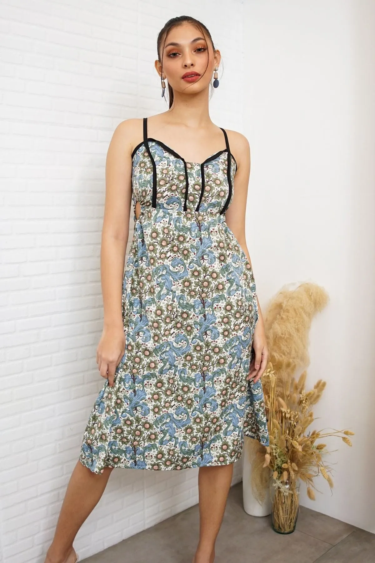 CELINE Spaghetti-Strap Midi Dress (Blue Green)