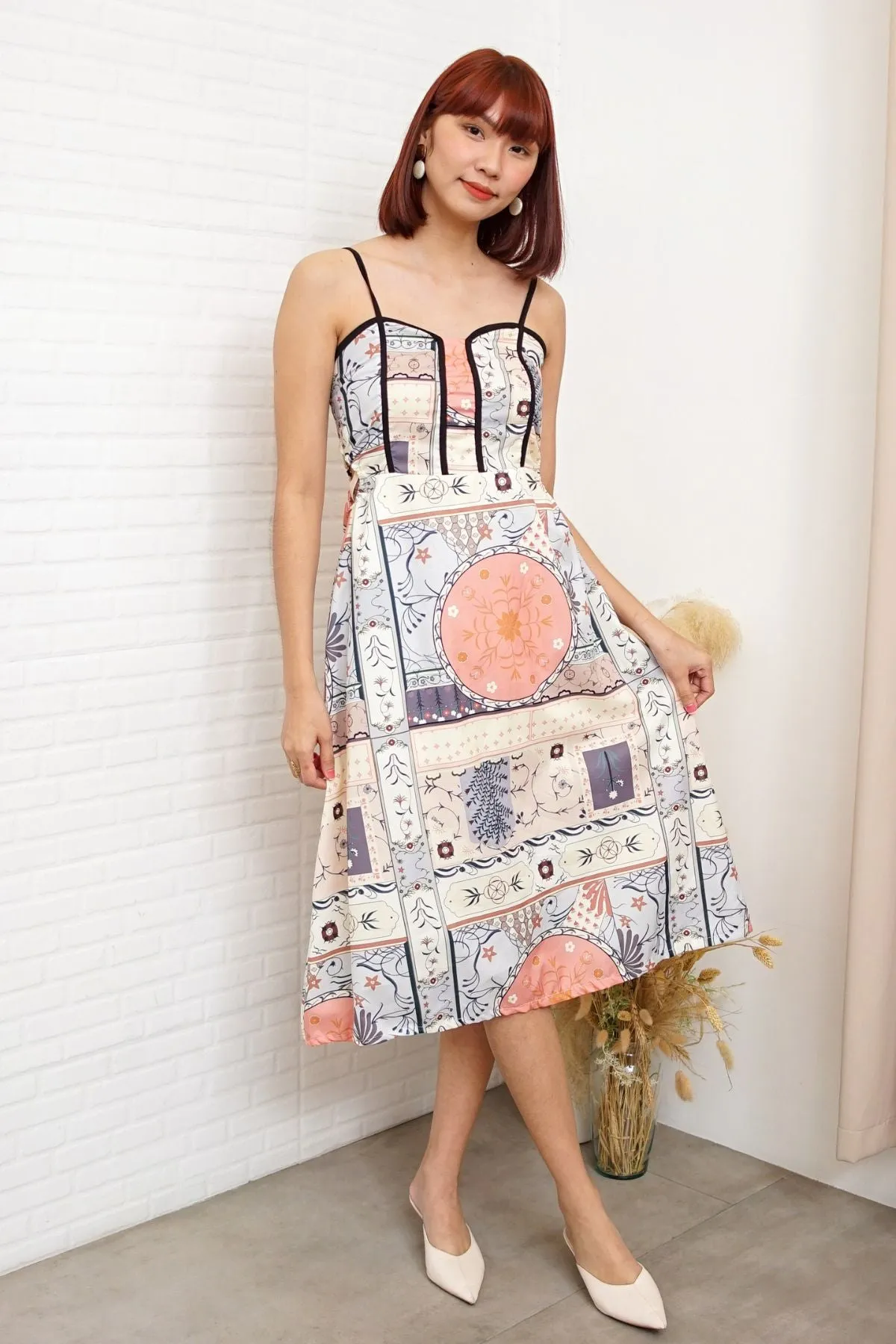 CELINE Spaghetti-Strap Midi Dress (Cream Peach)
