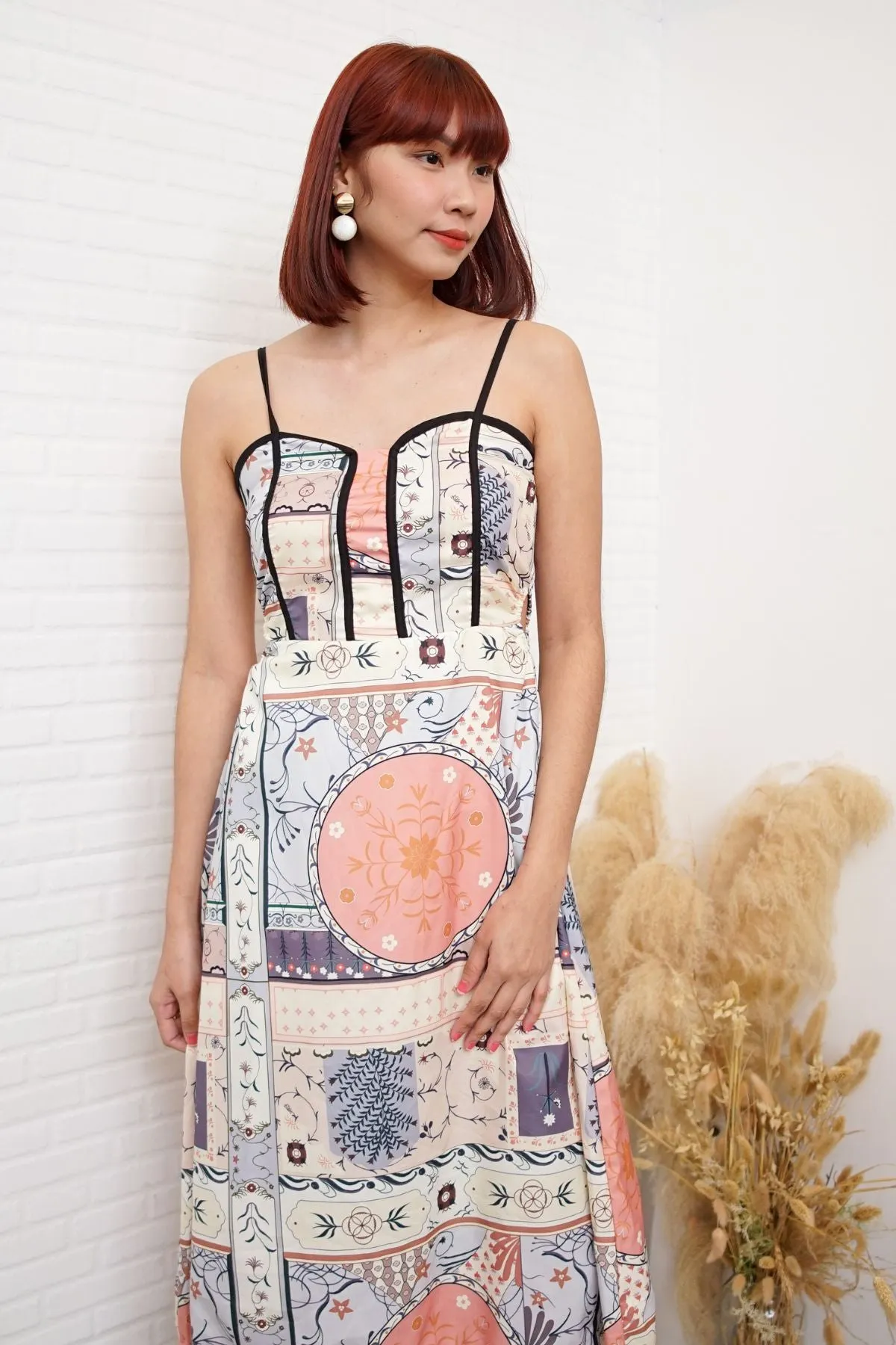 CELINE Spaghetti-Strap Midi Dress (Cream Peach)