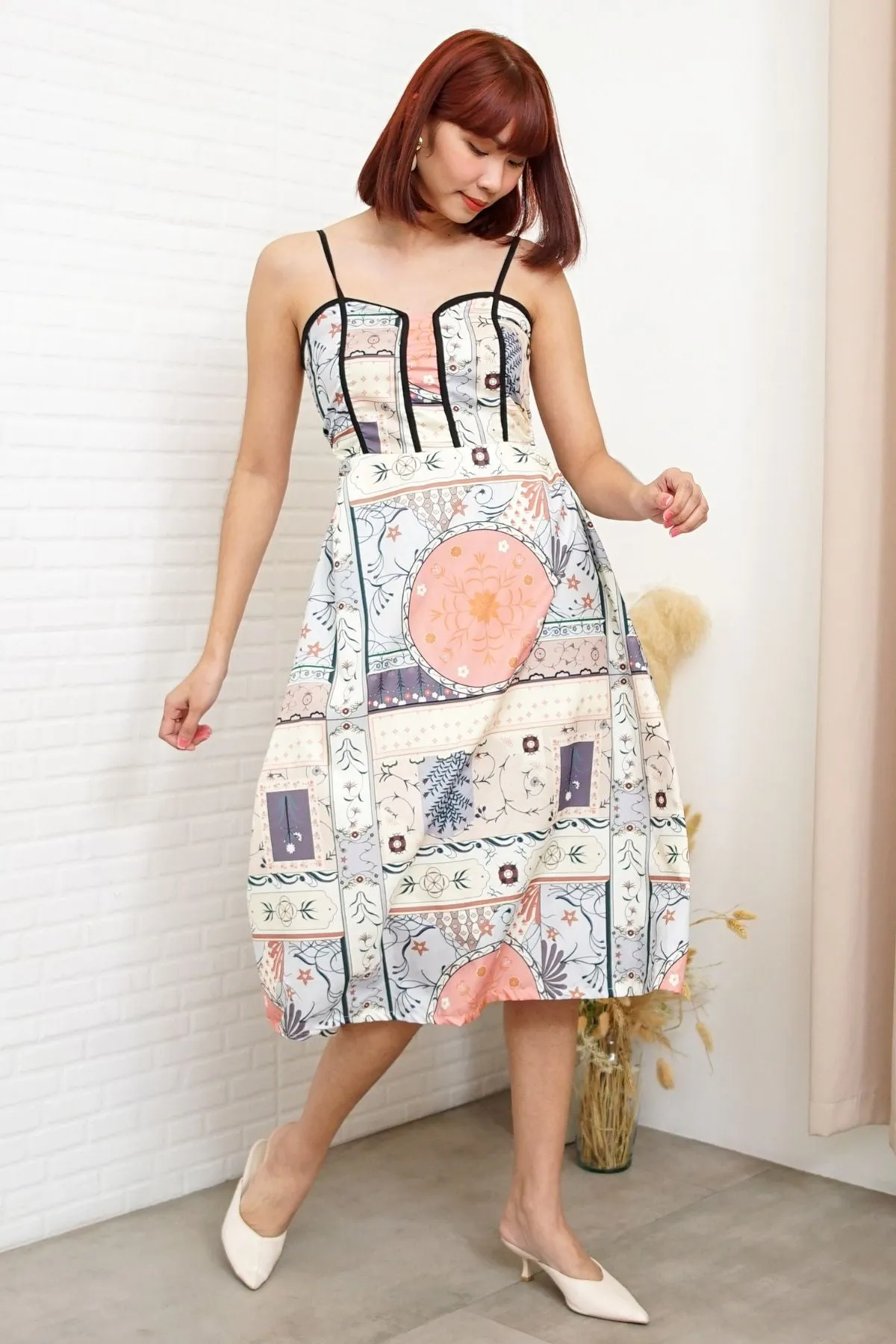 CELINE Spaghetti-Strap Midi Dress (Cream Peach)