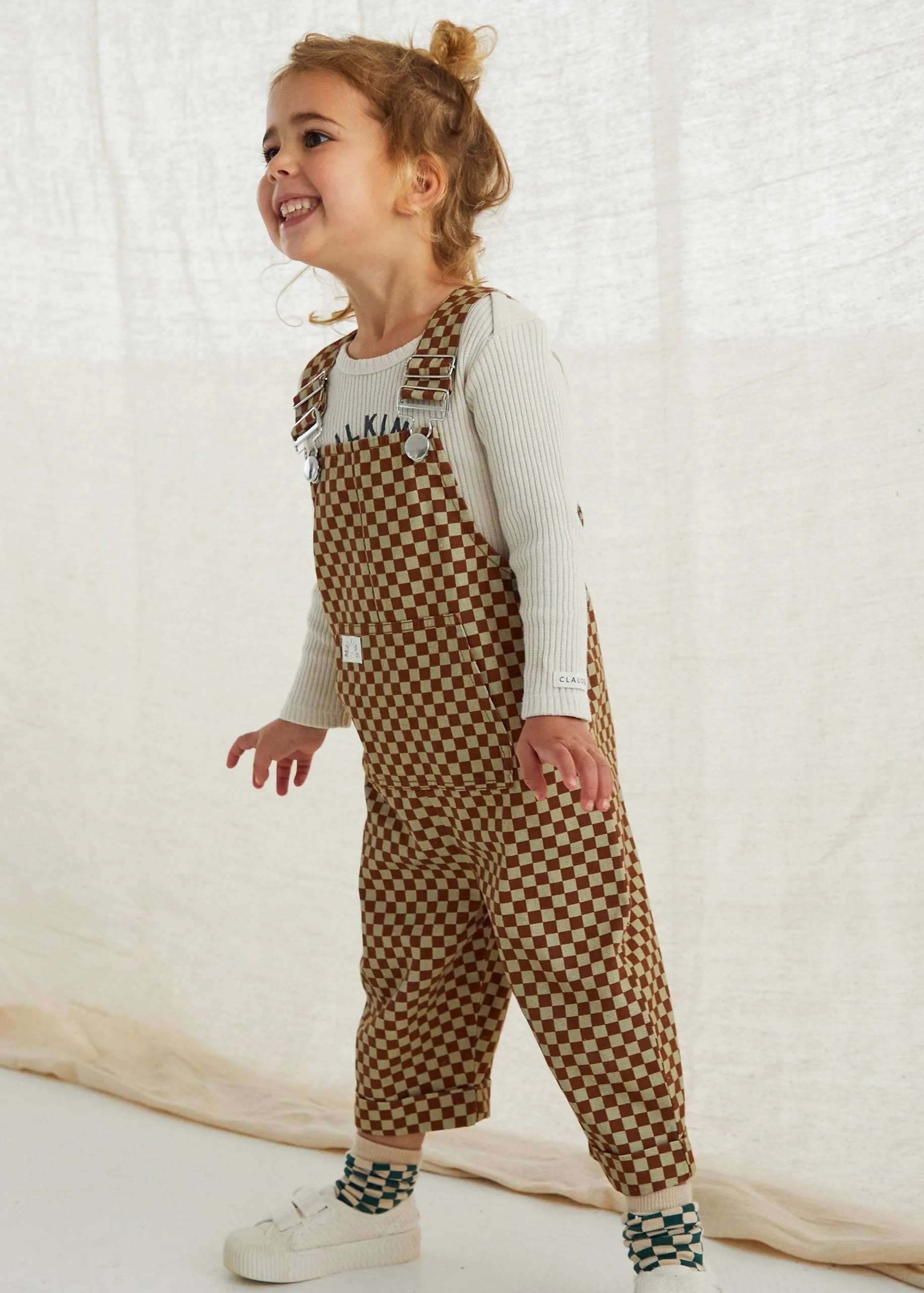 Checkerboard Dungarees - Brick
