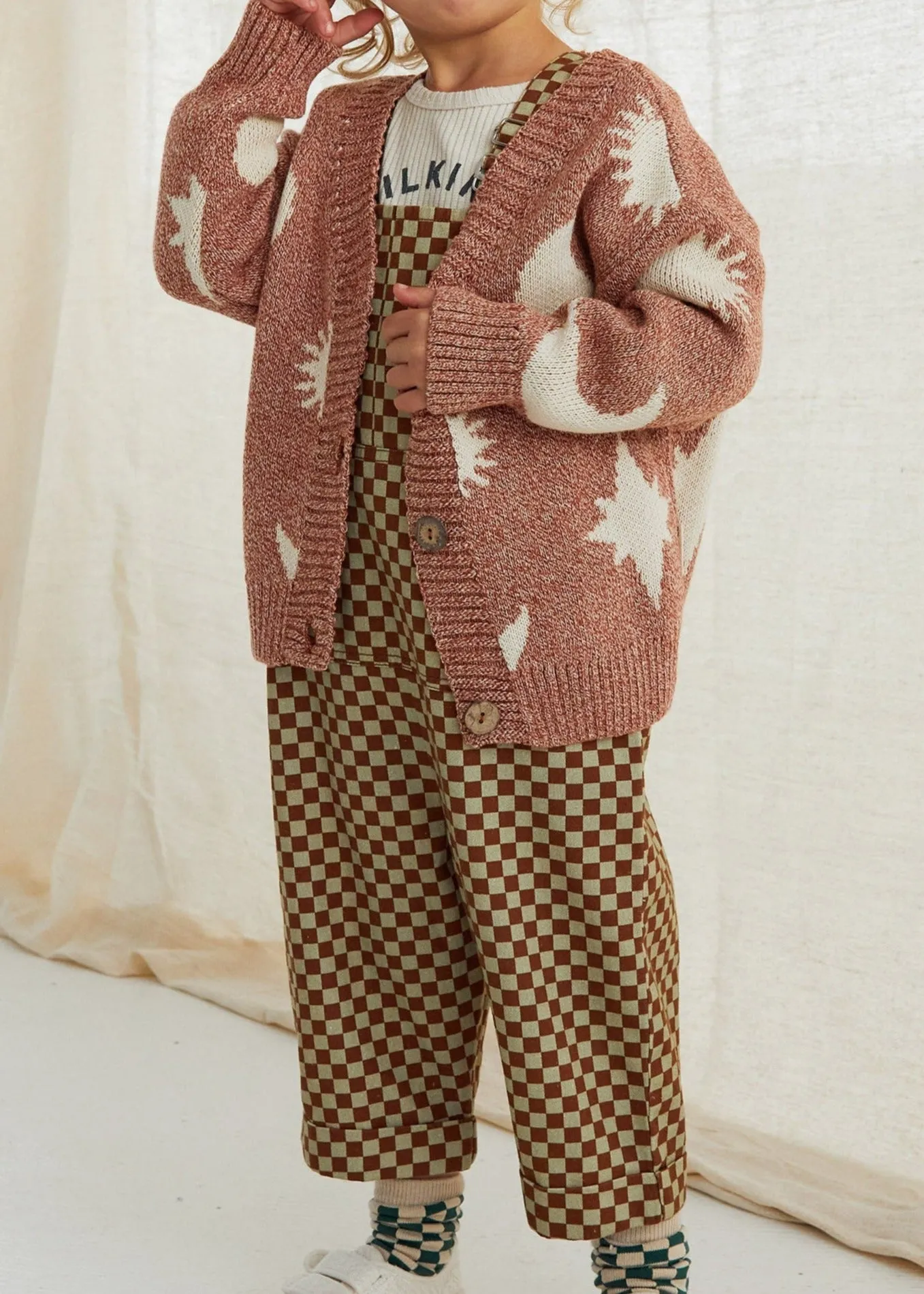 Checkerboard Dungarees - Brick