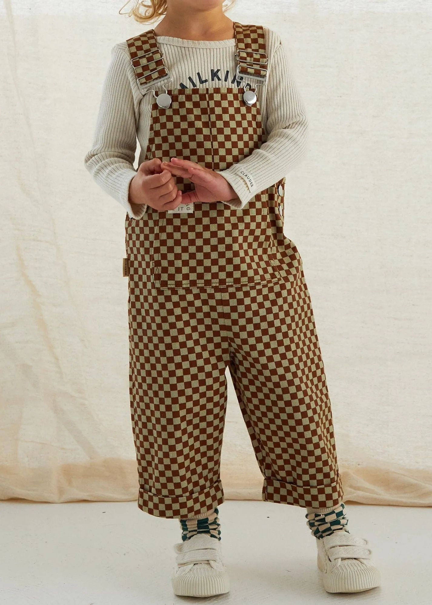 Checkerboard Dungarees - Brick