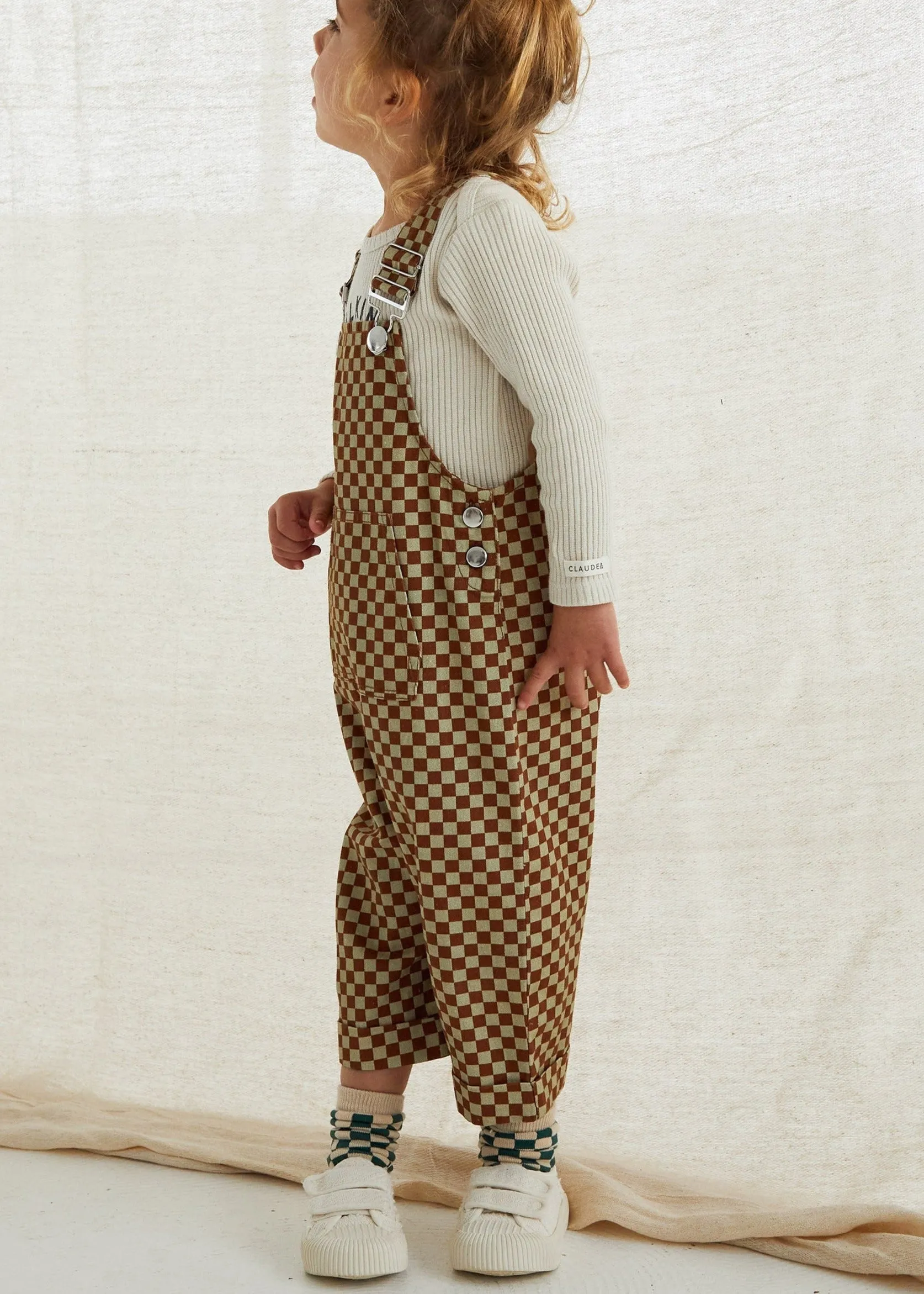 Checkerboard Dungarees - Brick
