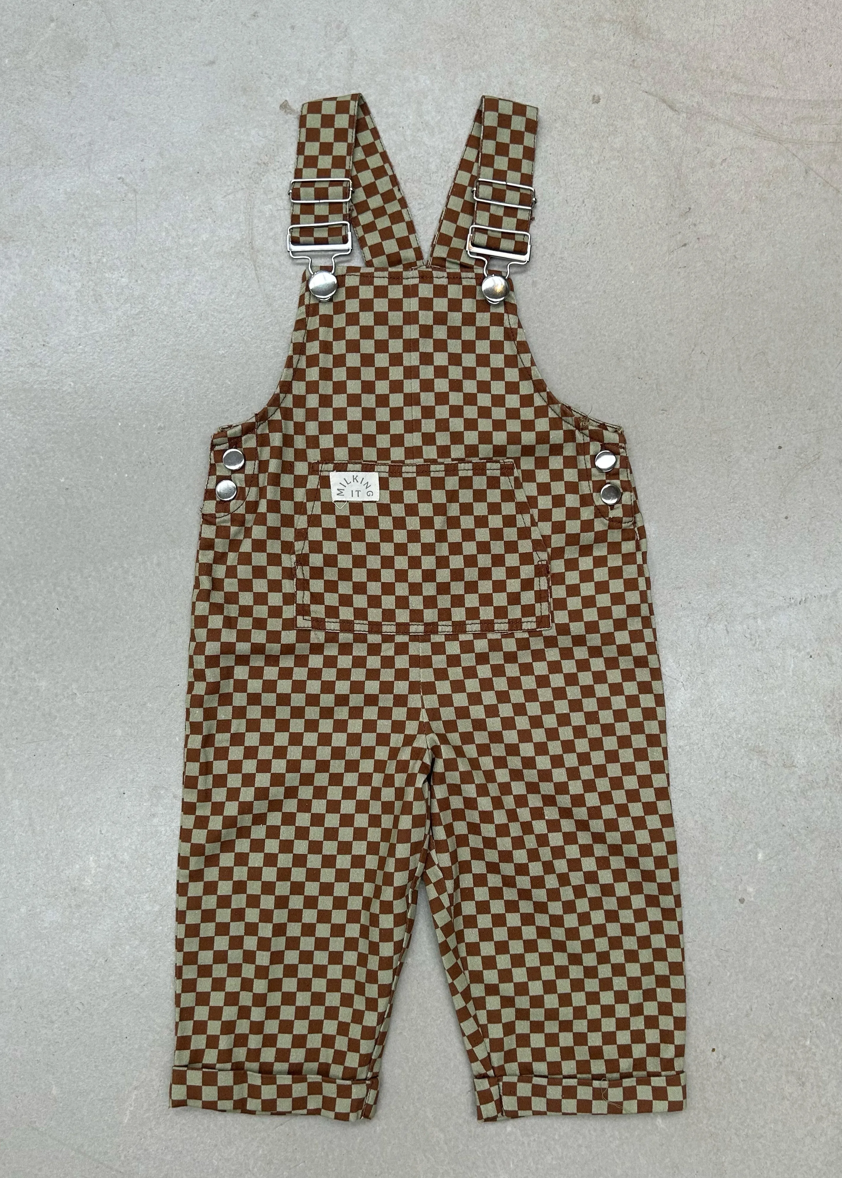 Checkerboard Dungarees - Brick