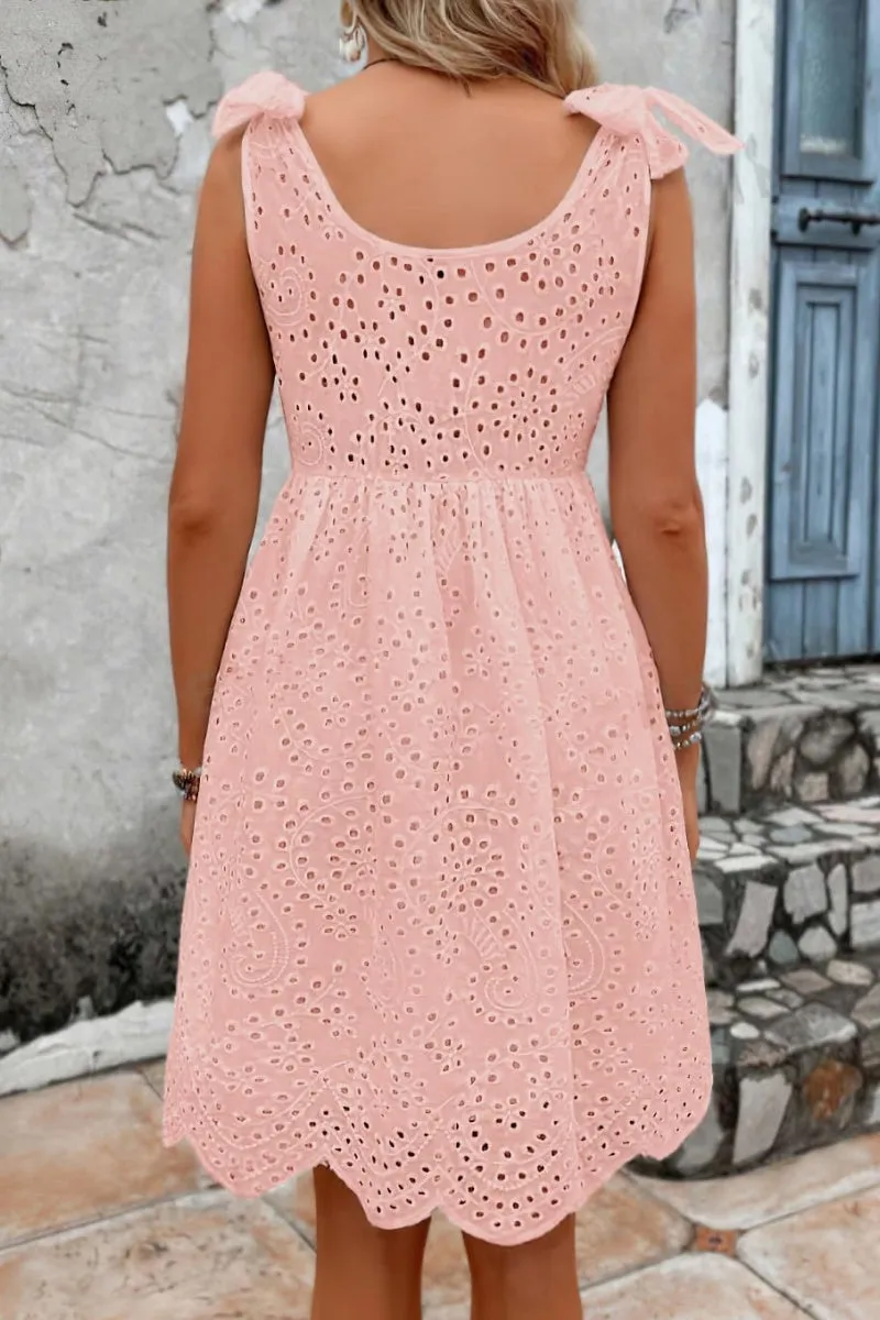 Chouyatou Women's Sexy Spaghetti Strap Eyelet Lace Babydoll Dress A Line Beach Party Short Sun Dress