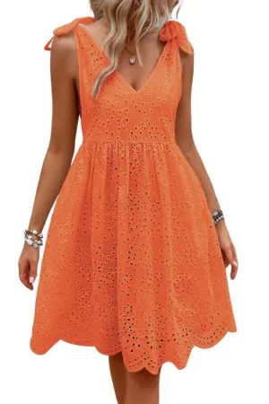 Chouyatou Women's Sexy Spaghetti Strap Eyelet Lace Babydoll Dress A Line Beach Party Short Sun Dress