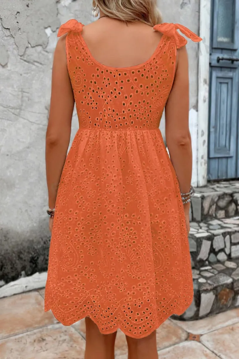 Chouyatou Women's Sexy Spaghetti Strap Eyelet Lace Babydoll Dress A Line Beach Party Short Sun Dress