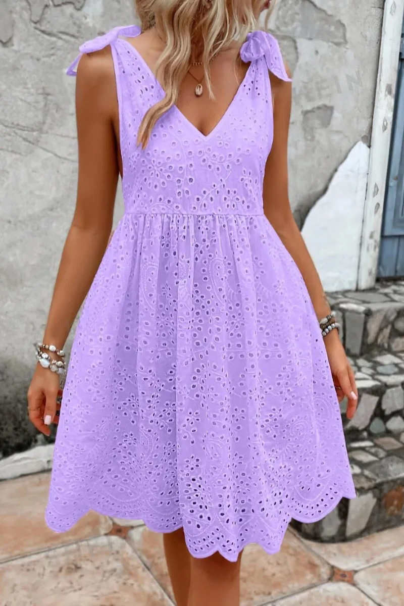 Chouyatou Women's Sexy Spaghetti Strap Eyelet Lace Babydoll Dress A Line Beach Party Short Sun Dress