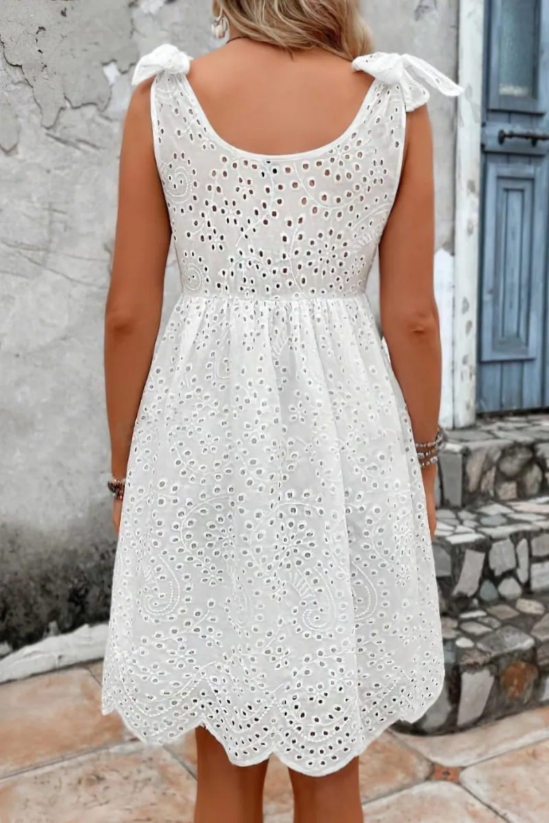 Chouyatou Women's Sexy Spaghetti Strap Eyelet Lace Babydoll Dress A Line Beach Party Short Sun Dress