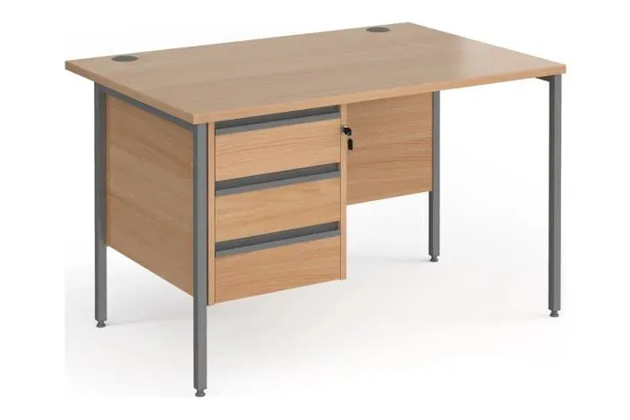 Classic  Rectangular H-Leg Desk 3 Drawers (Graph) BEECH