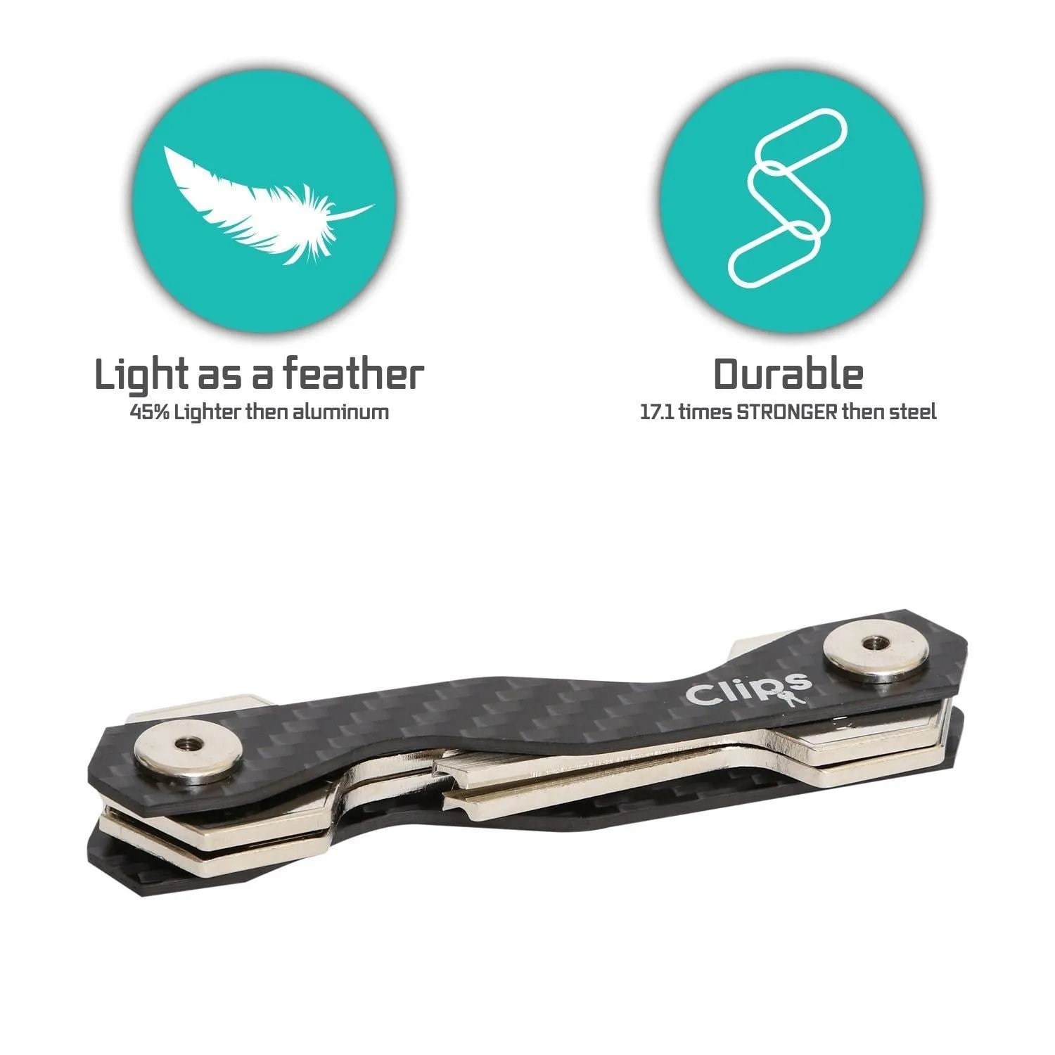 Clips (2 Pack) Smart Compact Key Organizer Keychain Made of Carbon Fiber & Stainless Steel- Pocket Organizer Up to 22 Keys Lightweight, Strong-Key Gadget Includes Sim, Bottle Opener, Carabiner & More