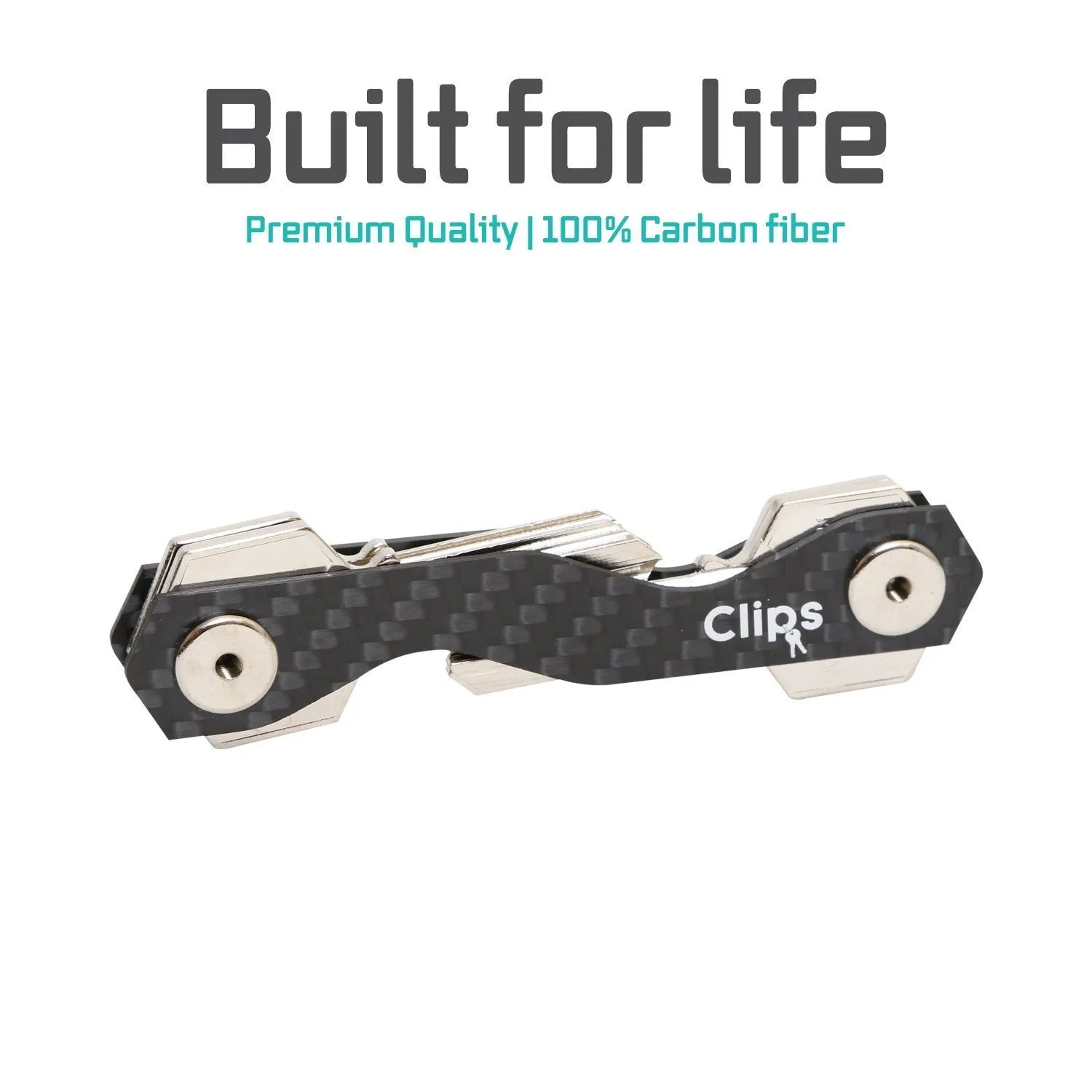Clips (2 Pack) Smart Compact Key Organizer Keychain Made of Carbon Fiber & Stainless Steel- Pocket Organizer Up to 22 Keys Lightweight, Strong-Key Gadget Includes Sim, Bottle Opener, Carabiner & More