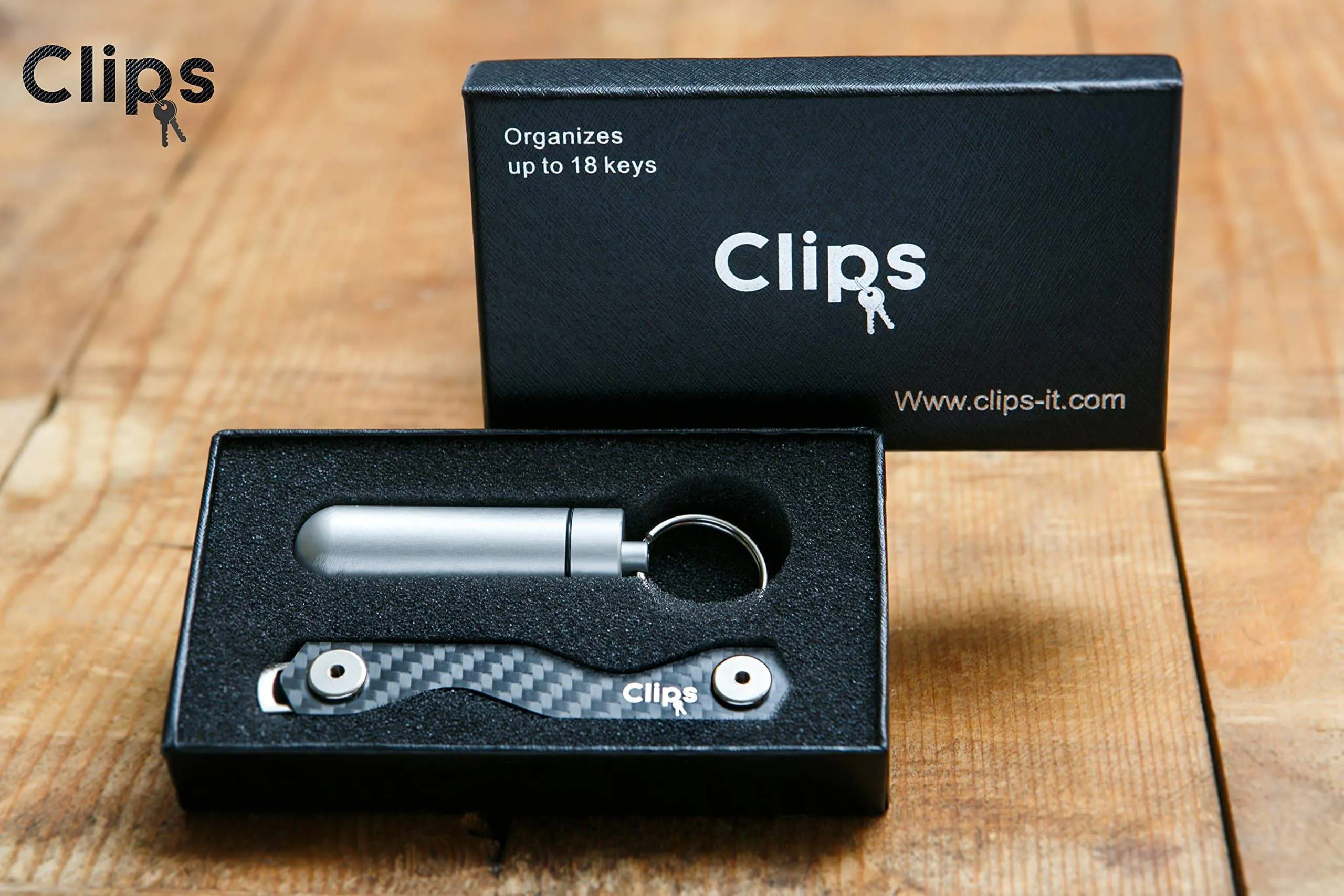 Clips (2 Pack) Smart Compact Key Organizer Keychain Made of Carbon Fiber & Stainless Steel- Pocket Organizer Up to 22 Keys Lightweight, Strong-Key Gadget Includes Sim, Bottle Opener, Carabiner & More