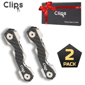 Clips (2 Pack) Smart Compact Key Organizer Keychain Made of Carbon Fiber & Stainless Steel- Pocket Organizer Up to 22 Keys Lightweight, Strong-Key Gadget Includes Sim, Bottle Opener, Carabiner & More