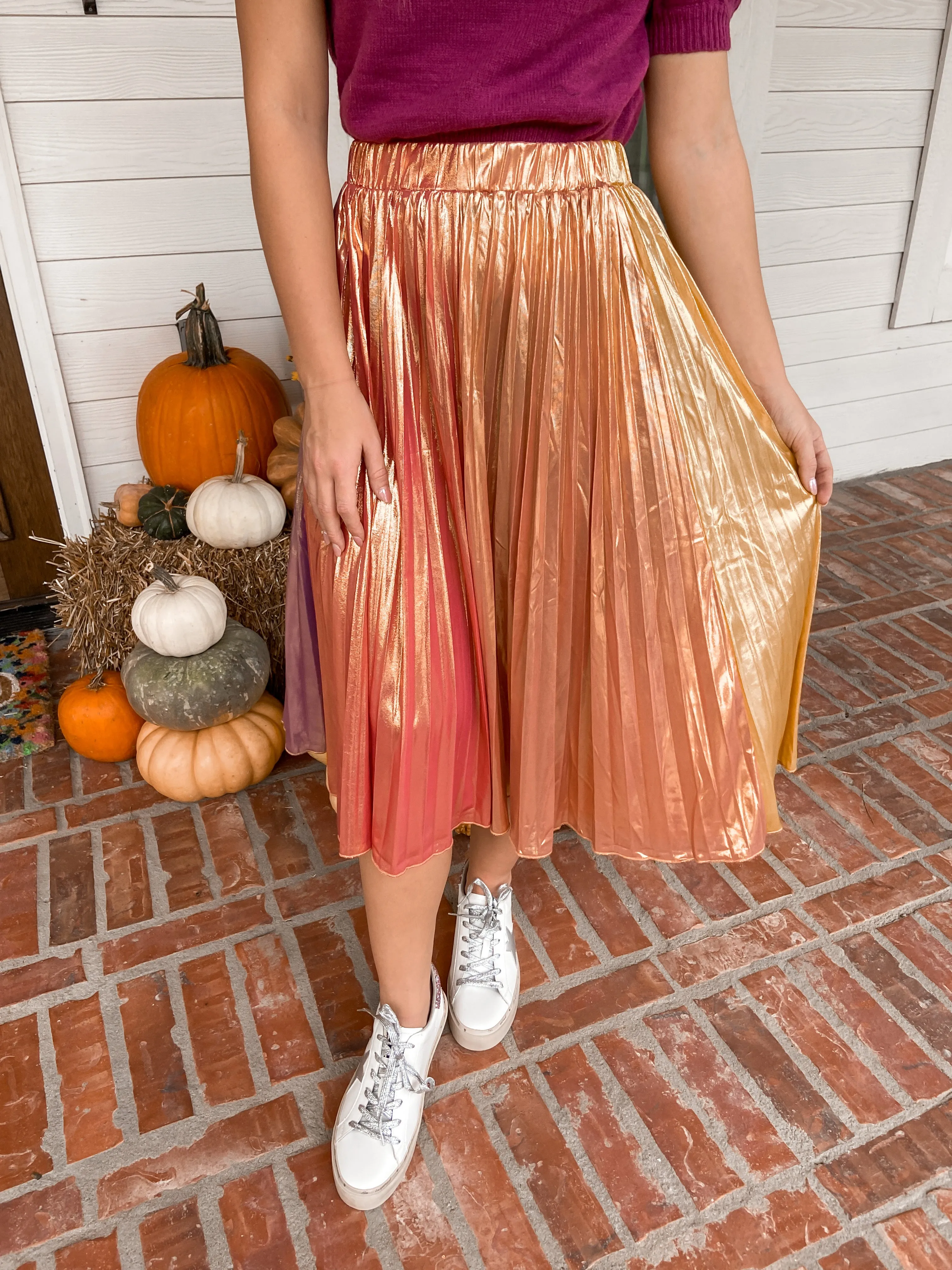 Color Me Pretty Metallic Midi Skirt