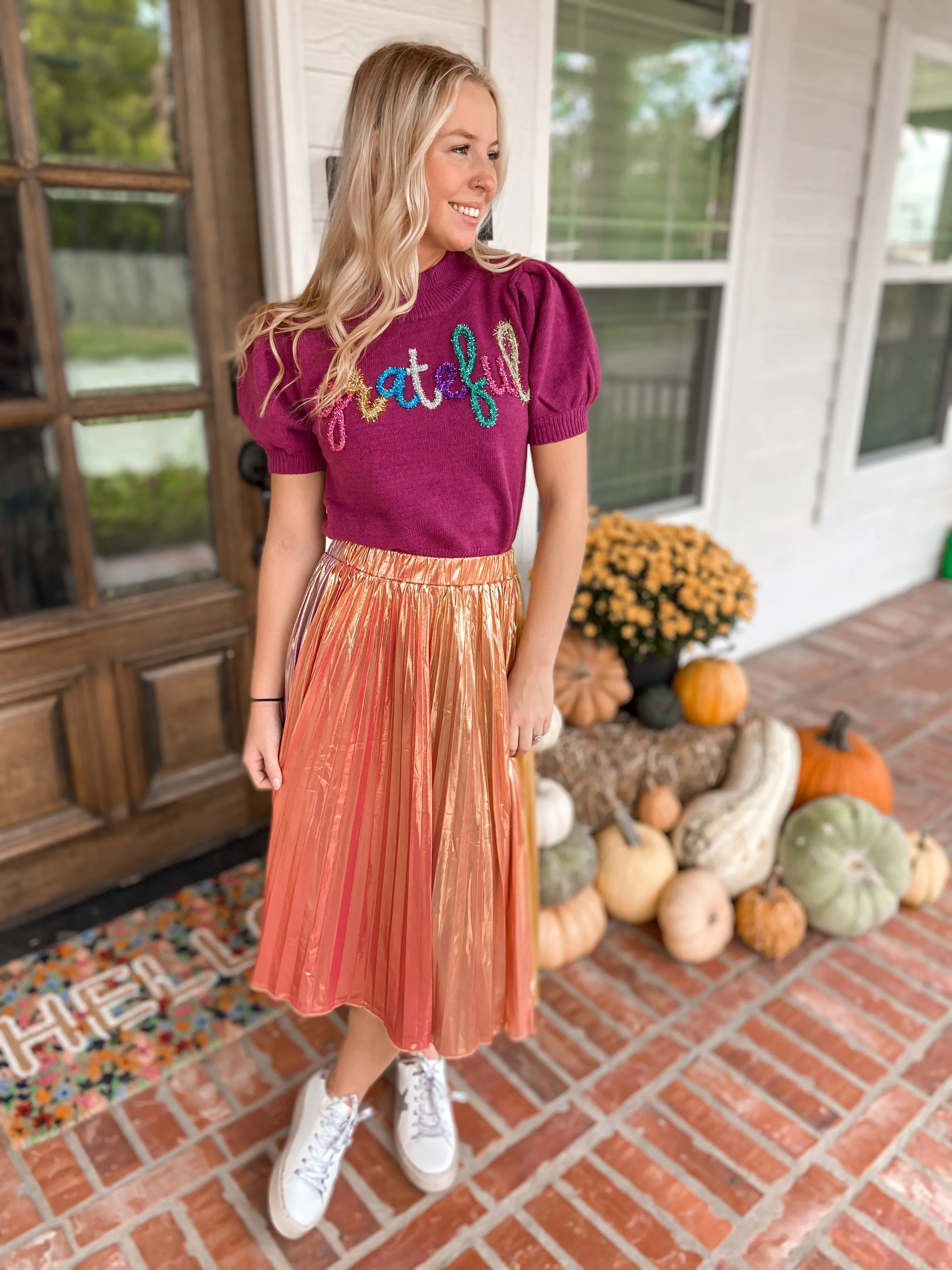Color Me Pretty Metallic Midi Skirt