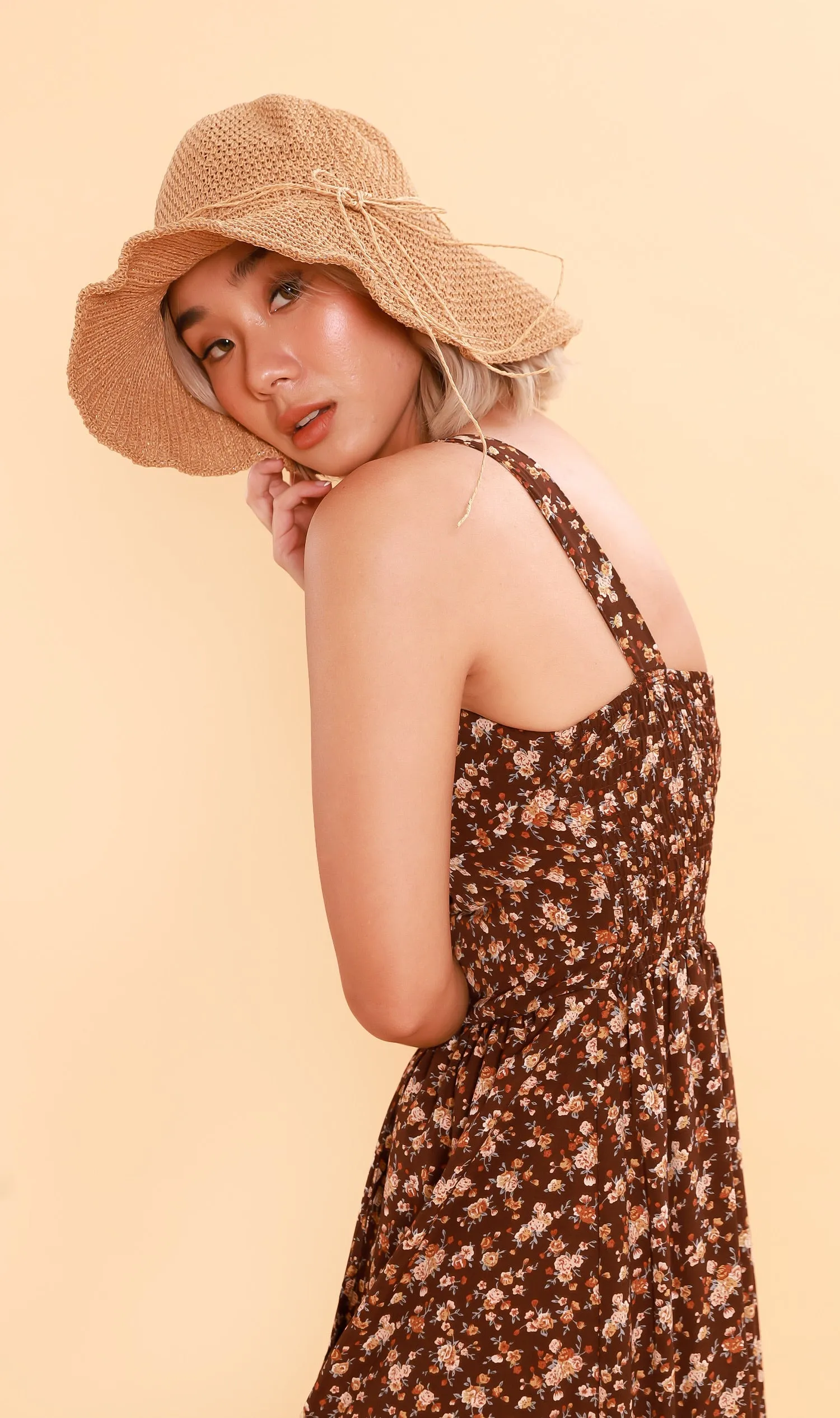 CRESSIDA Floral Lace-Up Midi Dress (Chocolate)