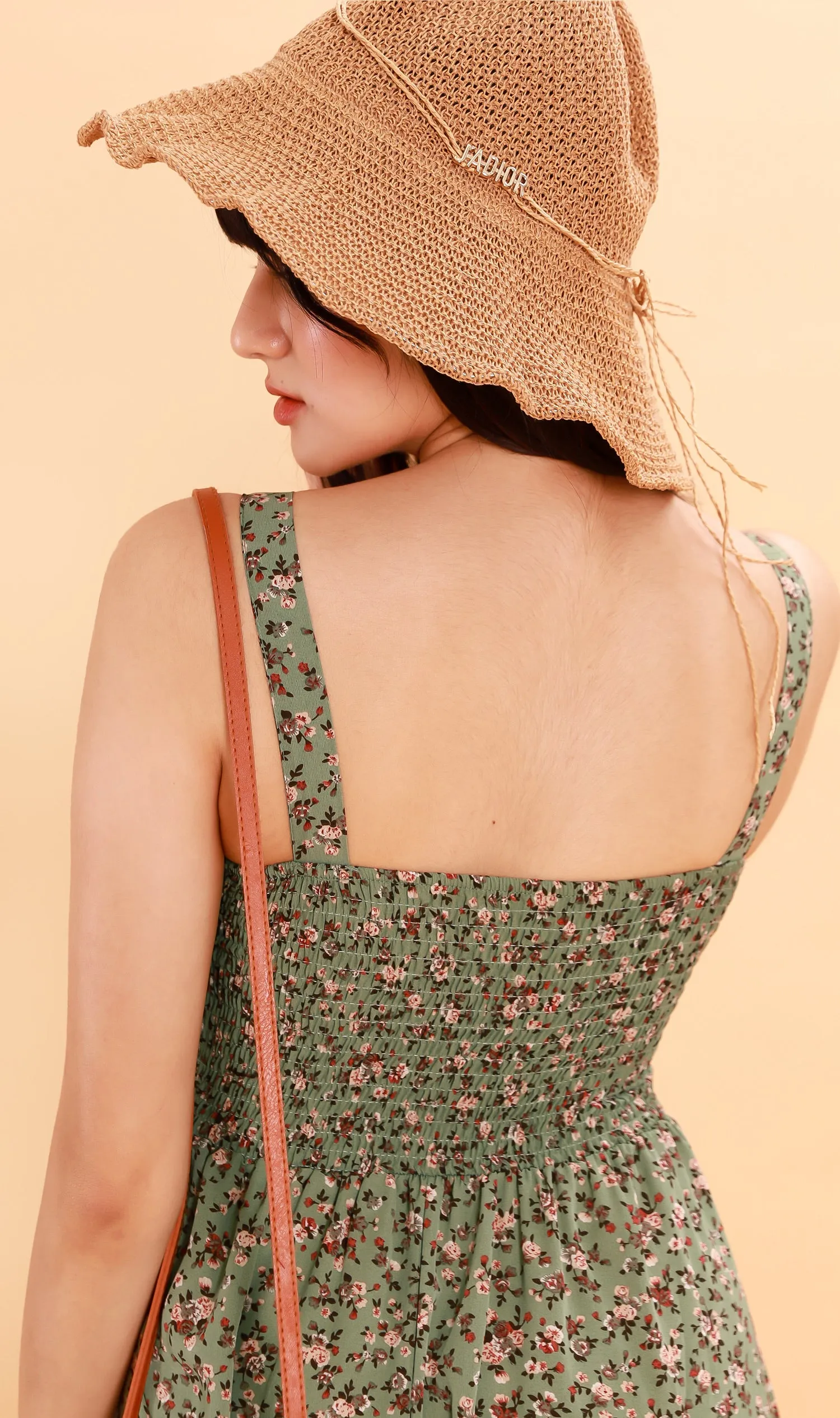 CRESSIDA Floral Lace-Up Midi Dress (Pistachio)