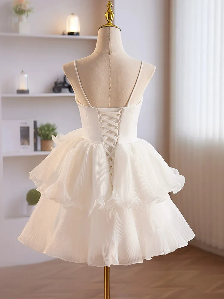 Cute White Sweetheart Neck Short Prom Dress, Cute White Homecoming Dress