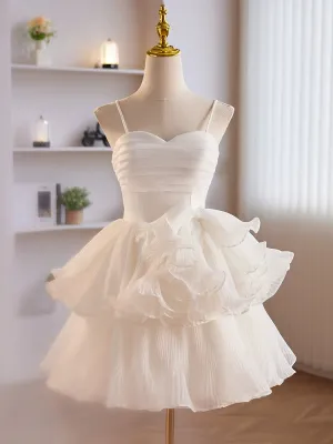 Cute White Sweetheart Neck Short Prom Dress, Cute White Homecoming Dress