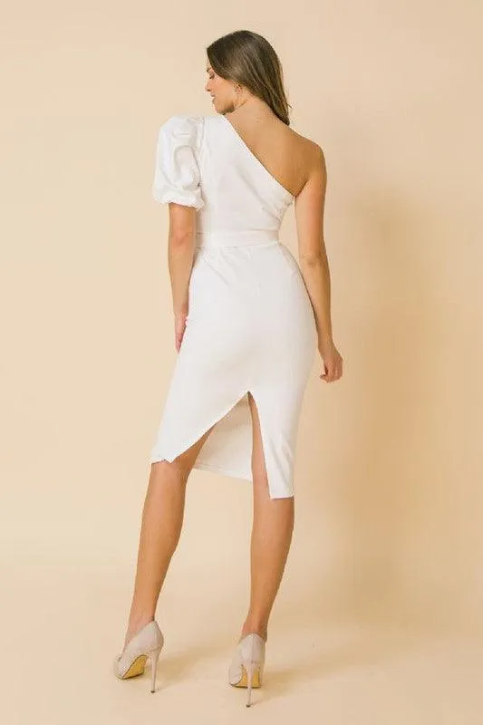 DENIM WHITE MIDI DRESS