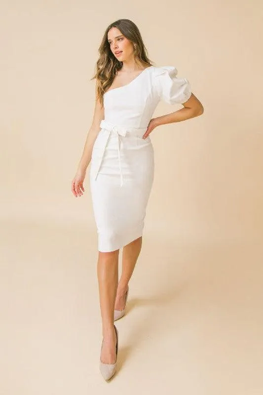 DENIM WHITE MIDI DRESS