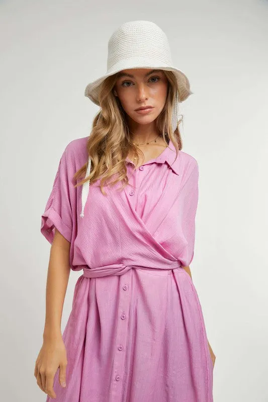 DOLMAN SLEEVES TIE FRONT TWIST FLORAL DRESS