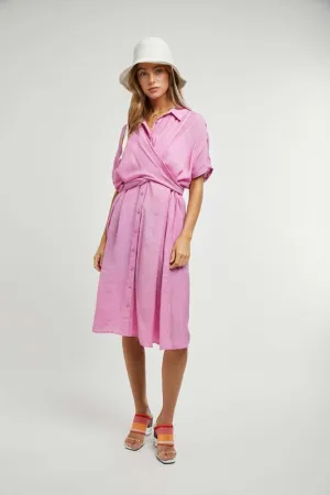 DOLMAN SLEEVES TIE FRONT TWIST FLORAL DRESS