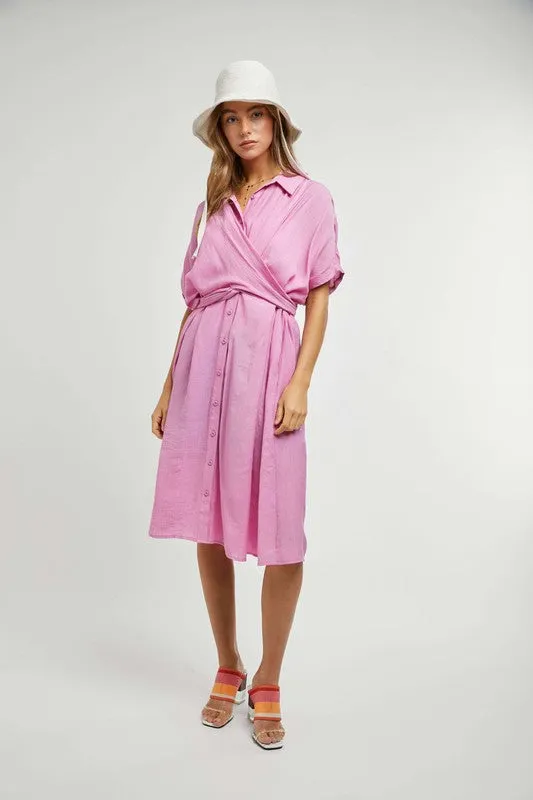 DOLMAN SLEEVES TIE FRONT TWIST FLORAL DRESS