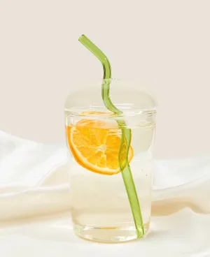 Dome Lid Glass Tumbler with wavy straw Clear