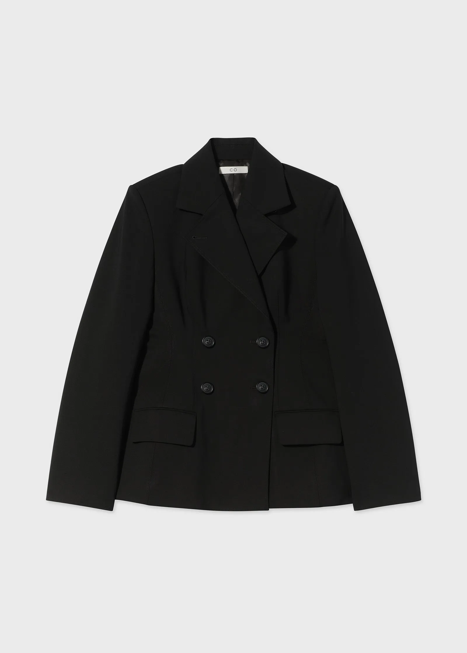 Double Breasted Fitted Blazer in Virgin Wool - Black