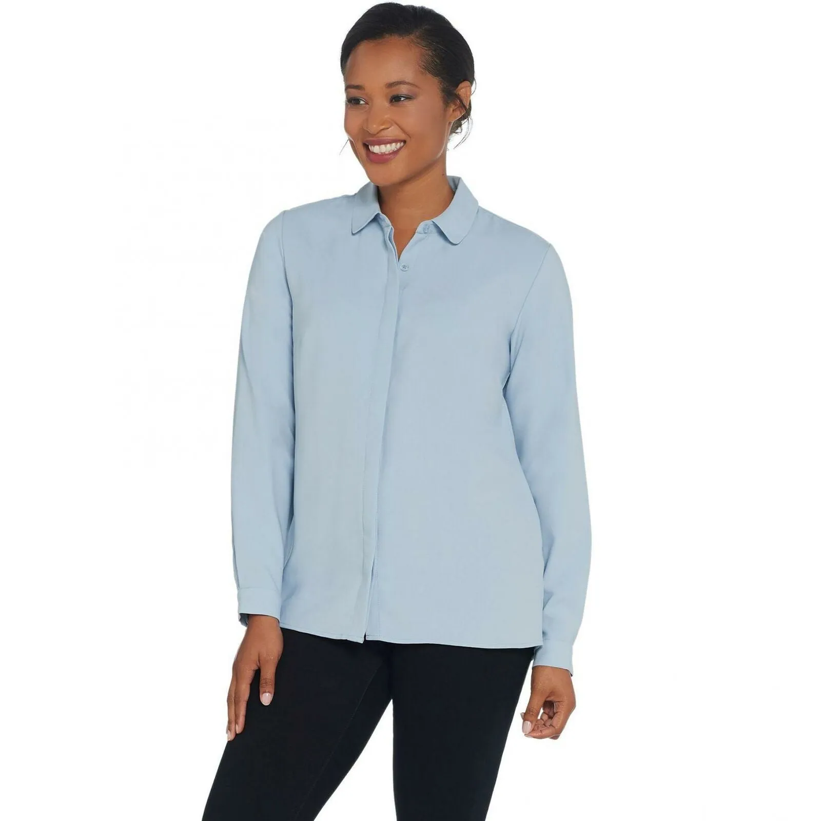 Elizabeth & Clarke Women's Stain Repellent Long Sleeve Top Blue 2