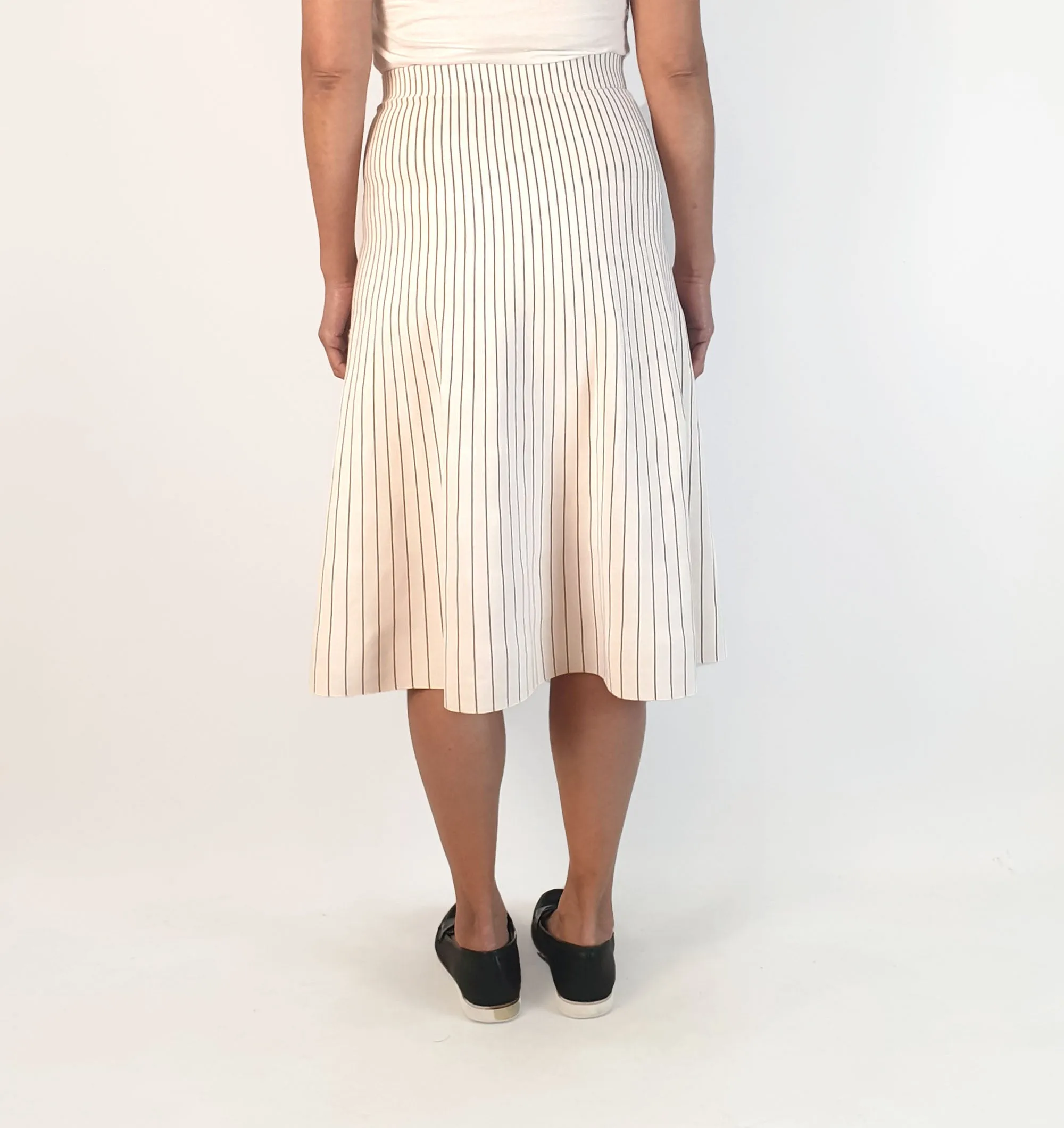 Elka Collective white and brown striped midi skirt size 10