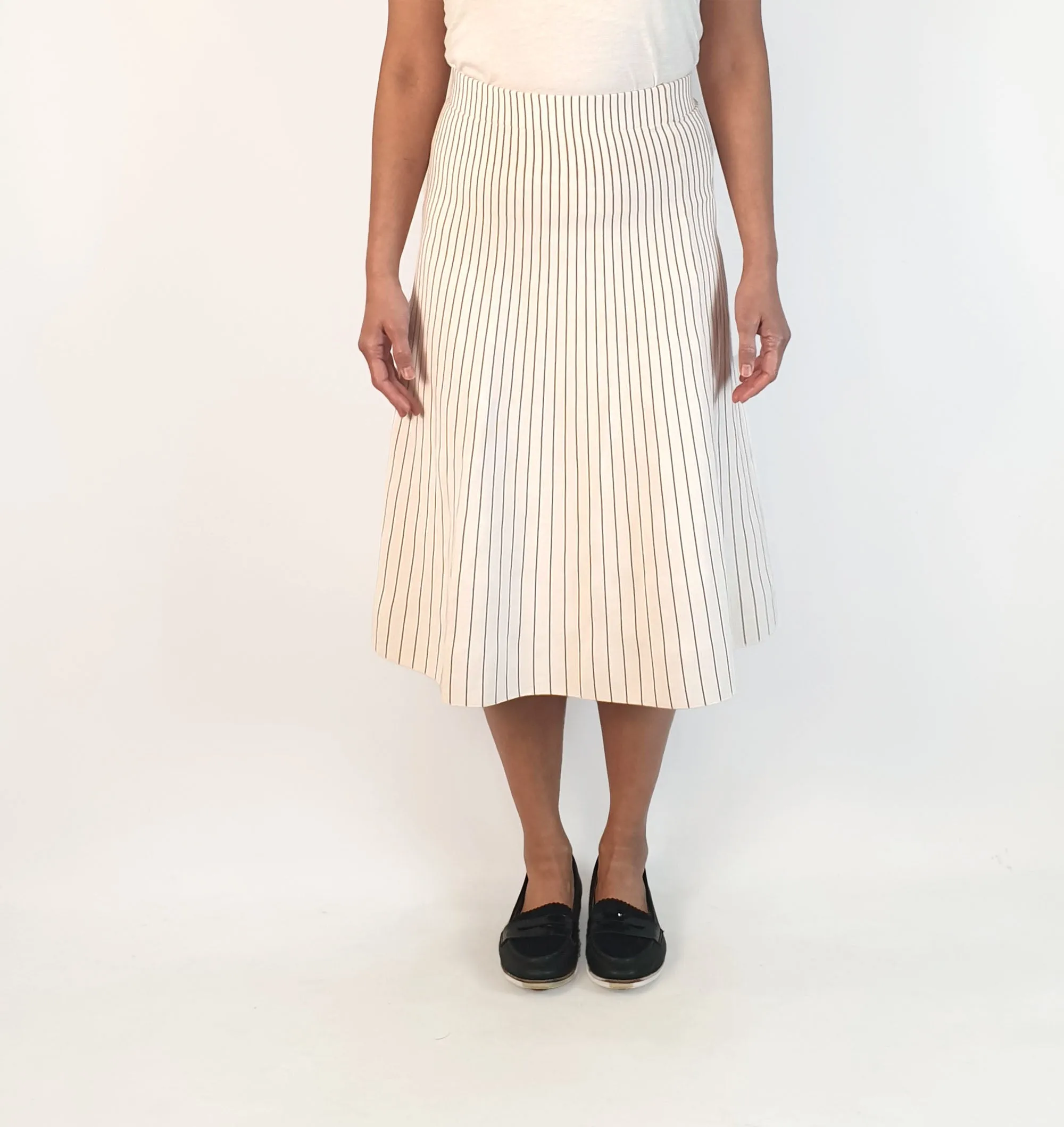 Elka Collective white and brown striped midi skirt size 10