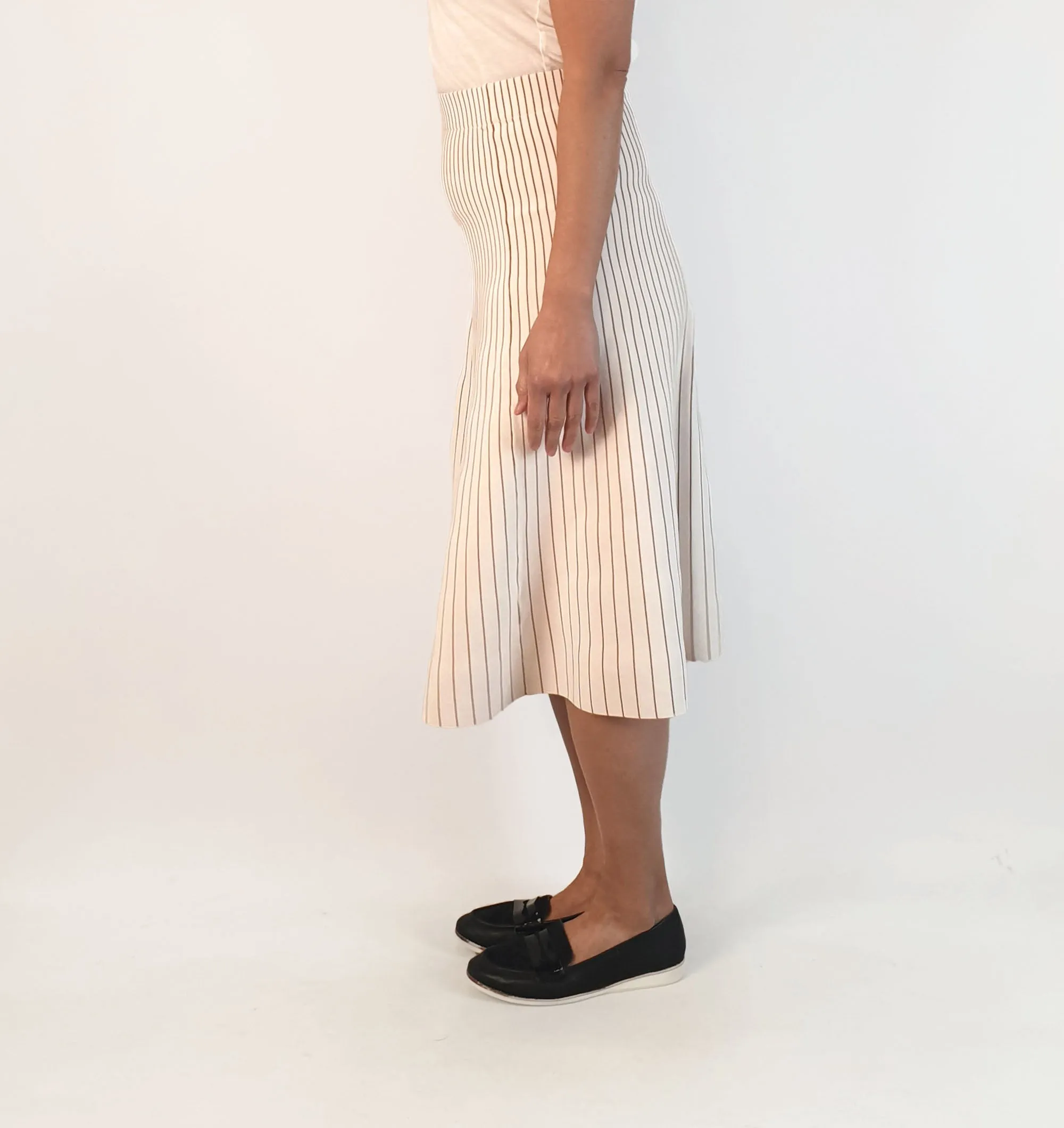 Elka Collective white and brown striped midi skirt size 10