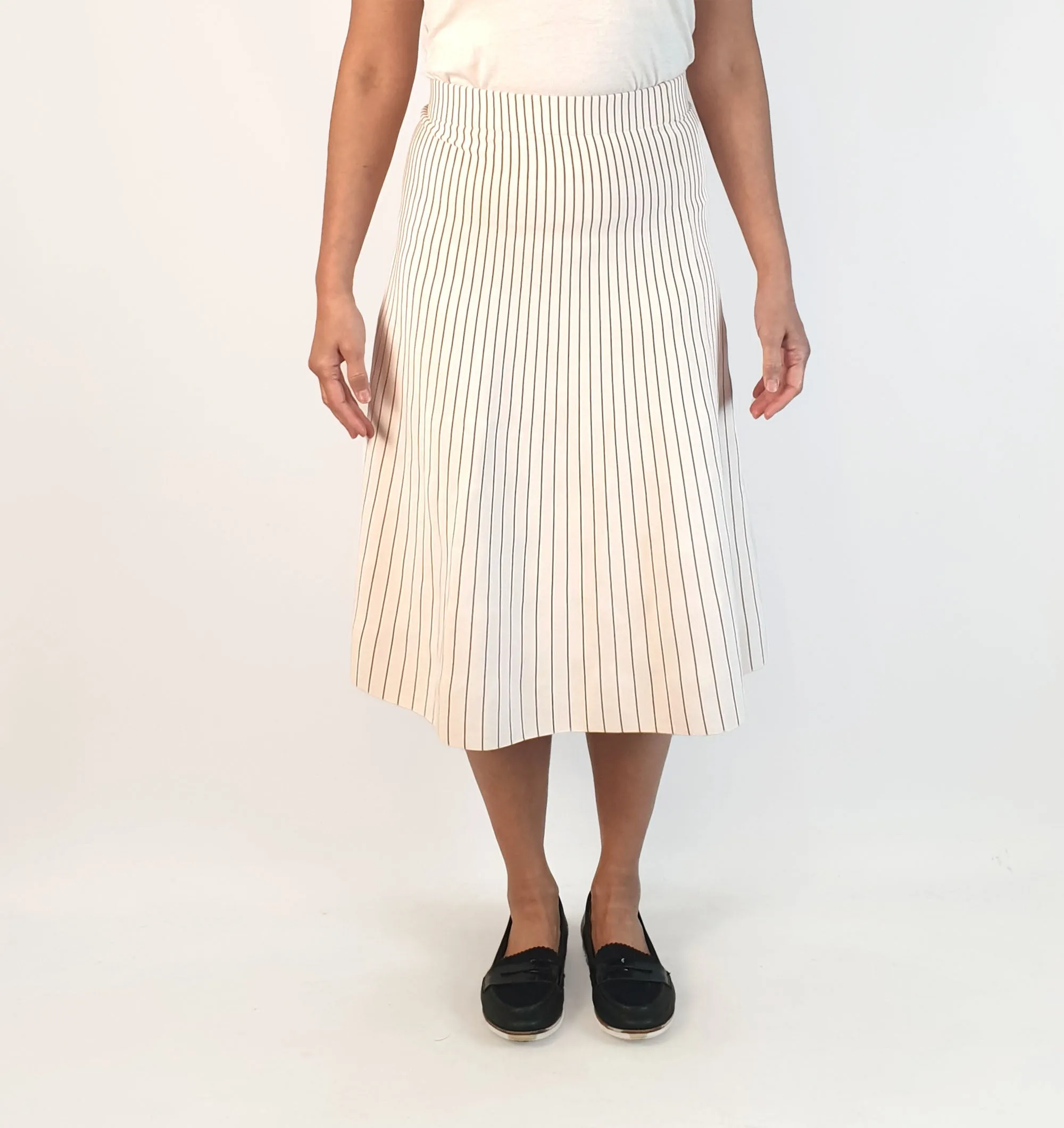 Elka Collective white and brown striped midi skirt size 10