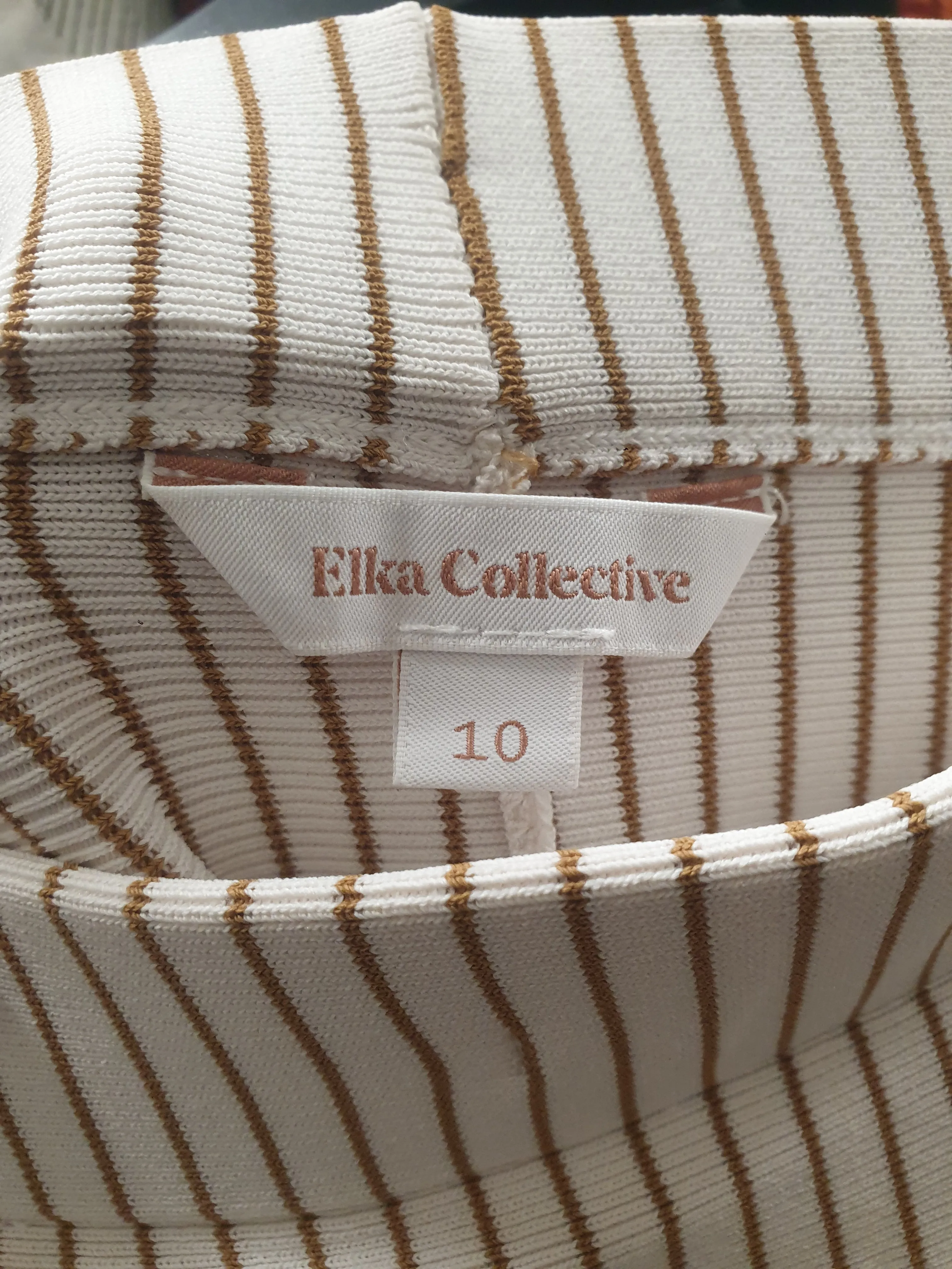 Elka Collective white and brown striped midi skirt size 10