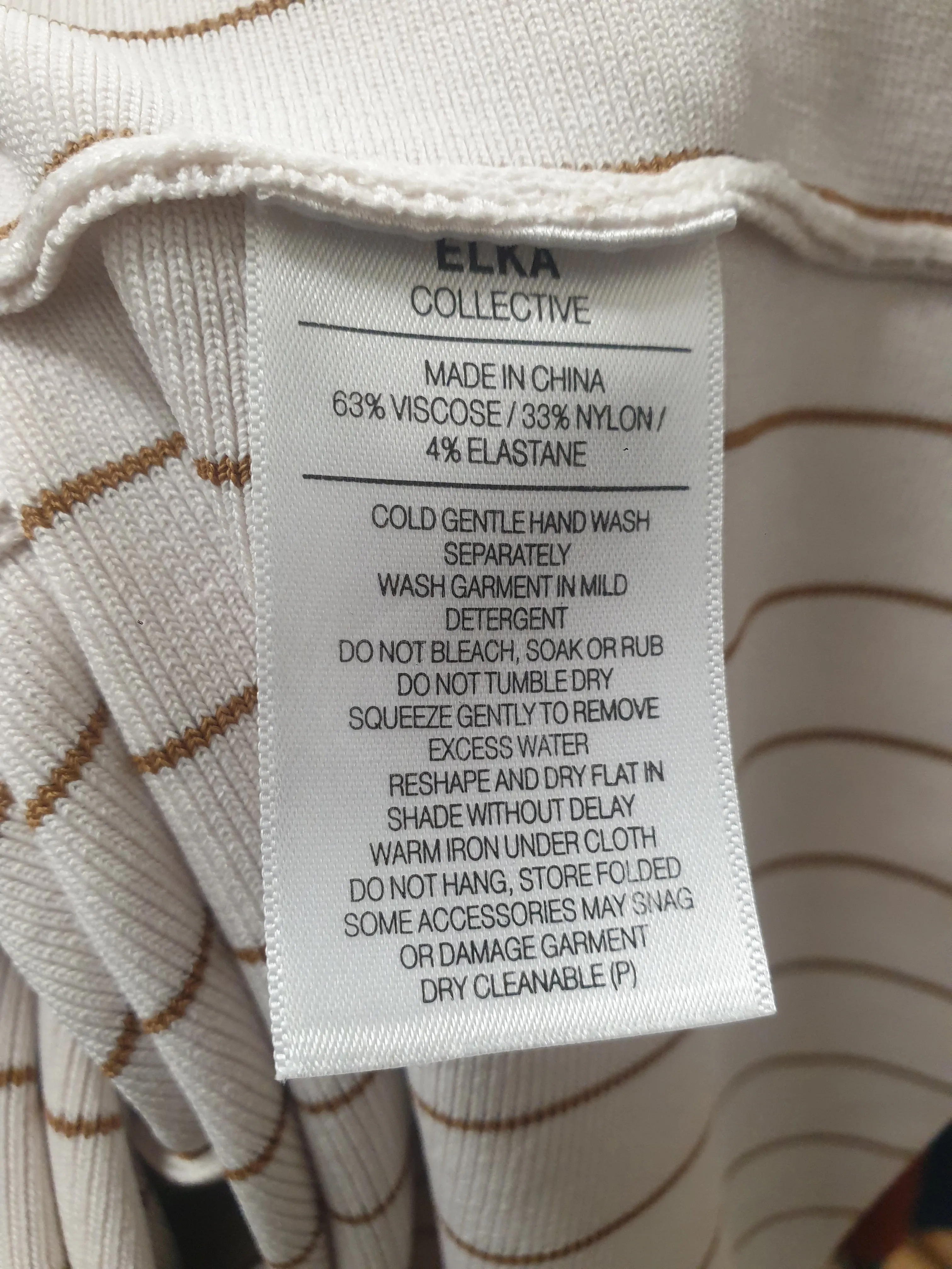 Elka Collective white and brown striped midi skirt size 10