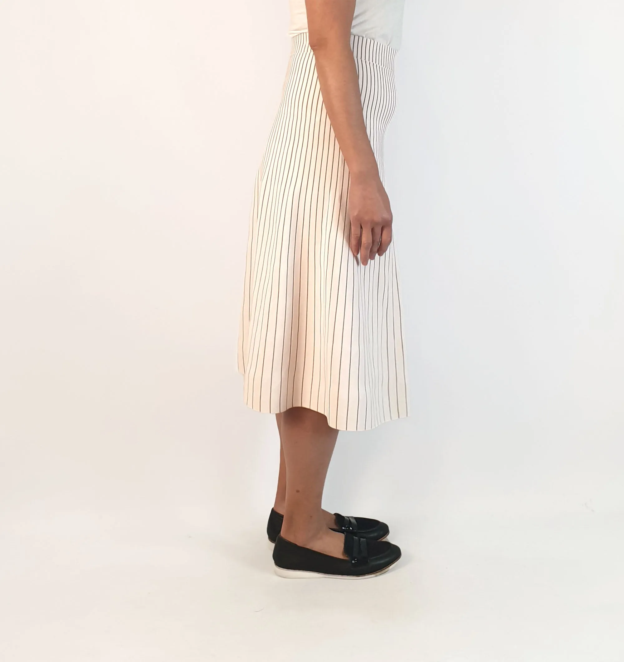 Elka Collective white and brown striped midi skirt size 10